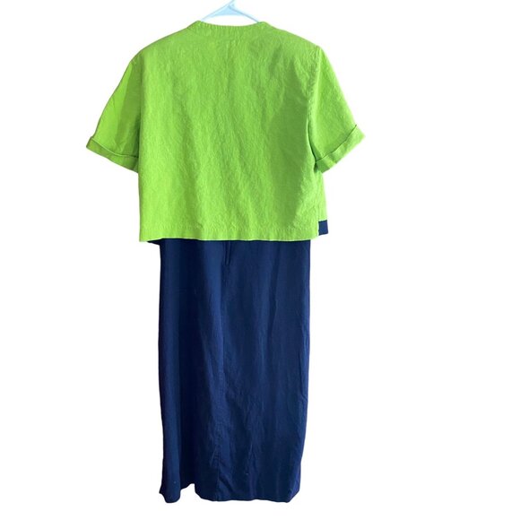 M.H.M Melissa Harper Dress Womens 10 Green Navy 2 pc Maxi Jacket Set Linen blend - Picture 2 of 16